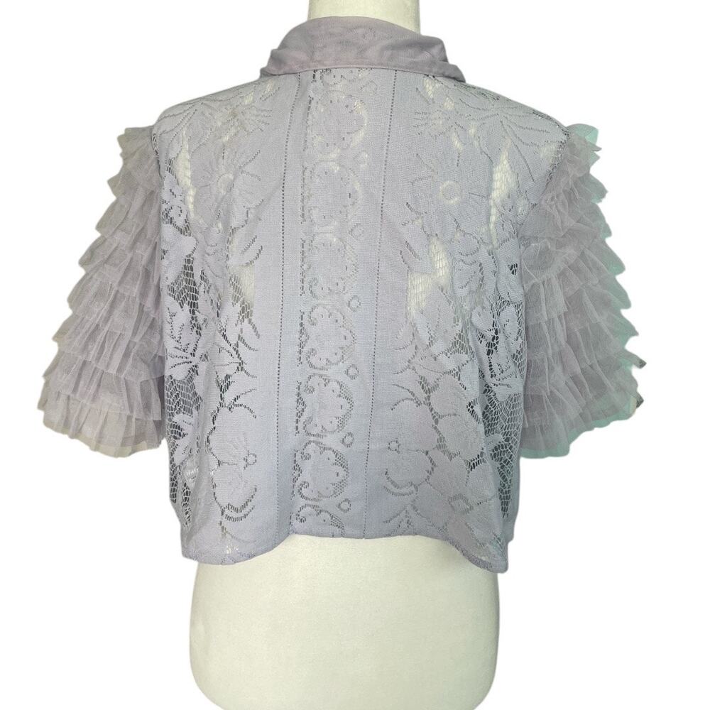 Free People Women’s Madonna Semi-Sheer Lace Cropped Top Blouse Lilac Size XL - Picture 5 of 9